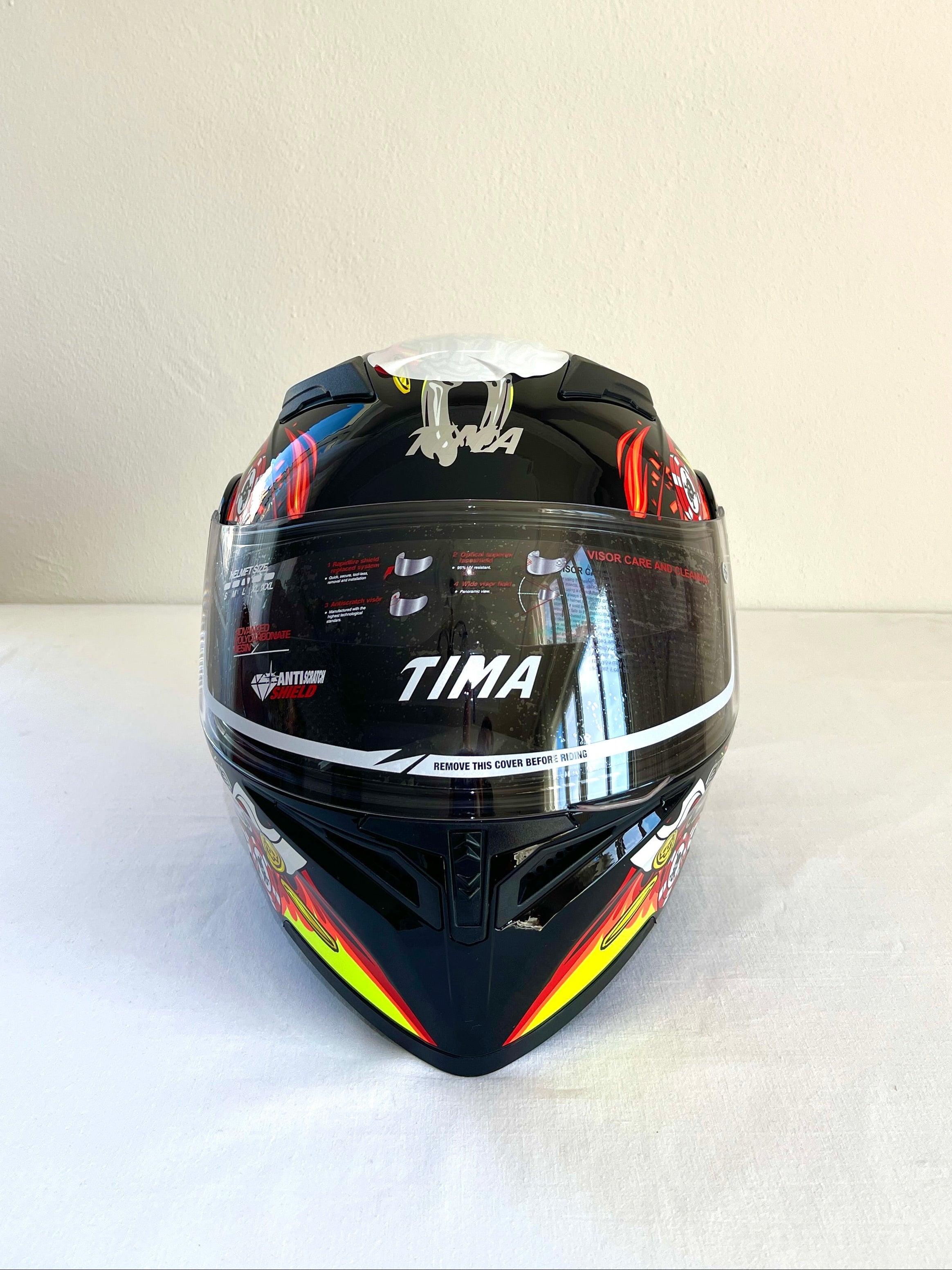 TIMA Siyah Grafik Desenli Çene Açılır Kask