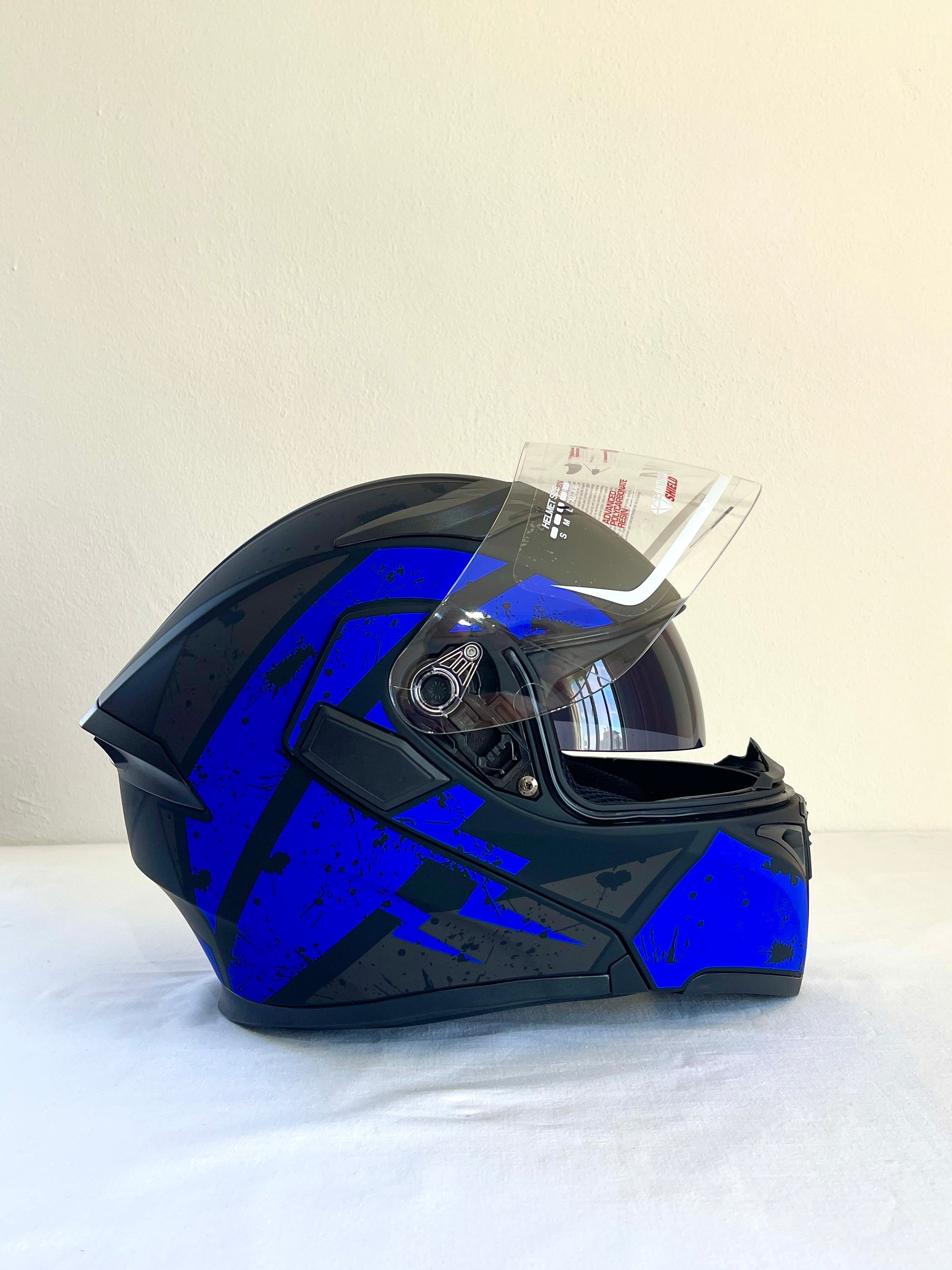 TIMA Mavi Desenli Çene Açılır Kask