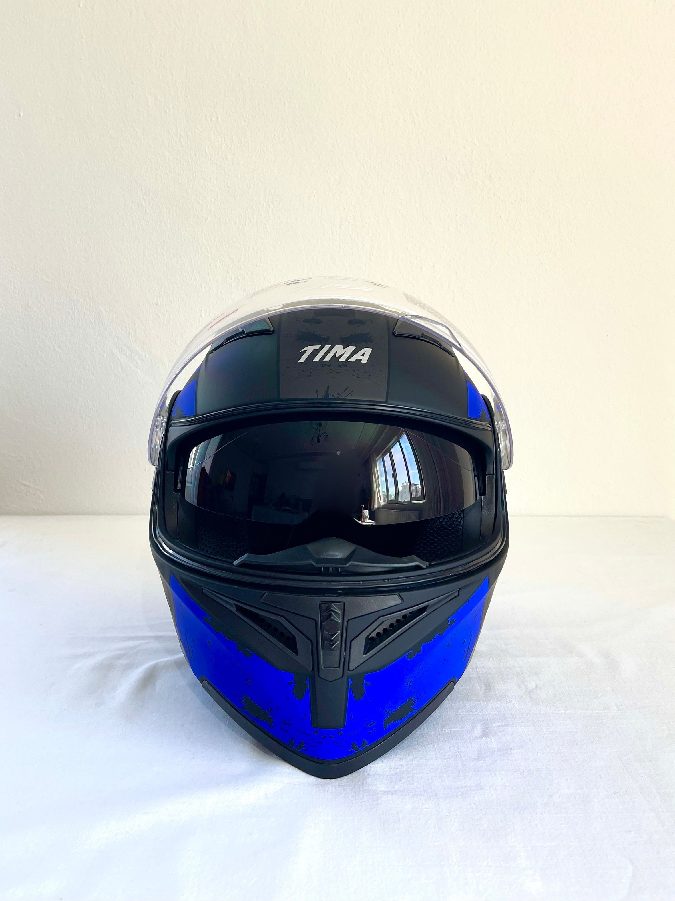 TIMA Mavi Desenli Çene Açılır Kask