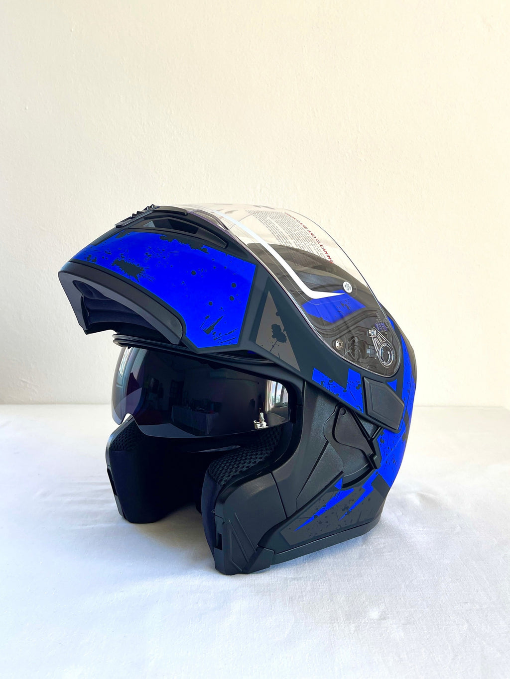 TIMA Mavi Desenli Çene Açılır Kask